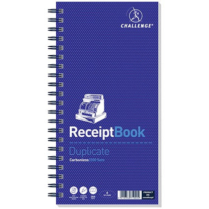 Challenge Carbonless Wirebound Duplicate Receipt Book, 200 Sets, 141x280mm, Pack of 1