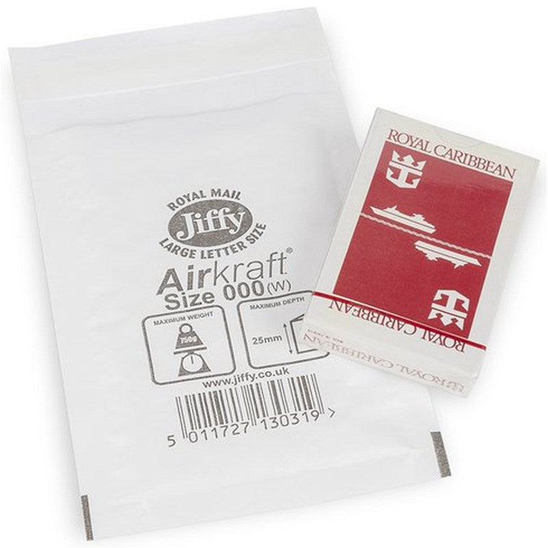 Jiffy Airkraft No.000 Bubble Lined Postal Bags, 90x145mm Peel & Seal, White, Pack of 200 Easy2Order : JF79949