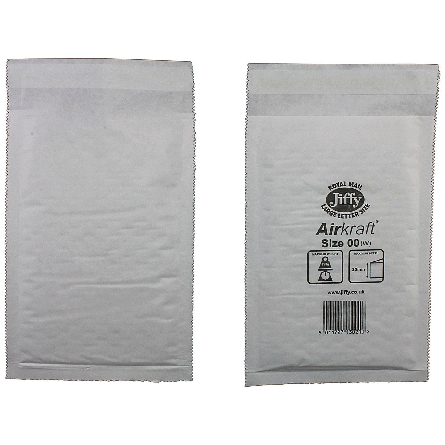 Jiffy Airkraft No.00 Bubble Lined Postal Bags, 115x195mm Peel & Seal, White, Pack of 200