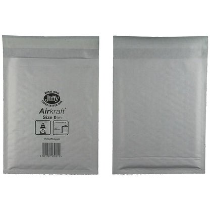 Jiffy Airkraft No.0 Bubble Lined Postal Bags, 140x195mm Peel & Seal, White, Pack of 100
