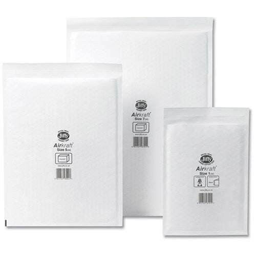 Jiffy Airkraft No.1 Bubble Lined Postal Bags, 170x245mm Peel & Seal, White, Pack of 100 Easy2Order : JF79952