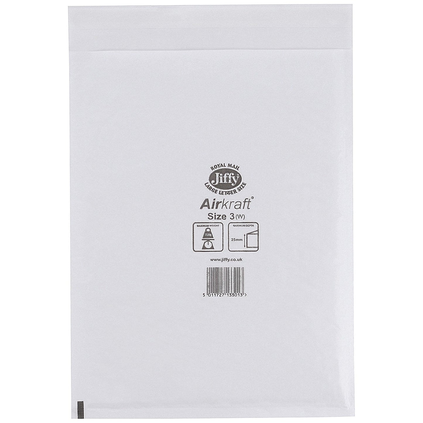 Jiffy Airkraft No.3 Bubble Lined Postal Bags, 220x320mm Peel & Seal, White, Pack of 100