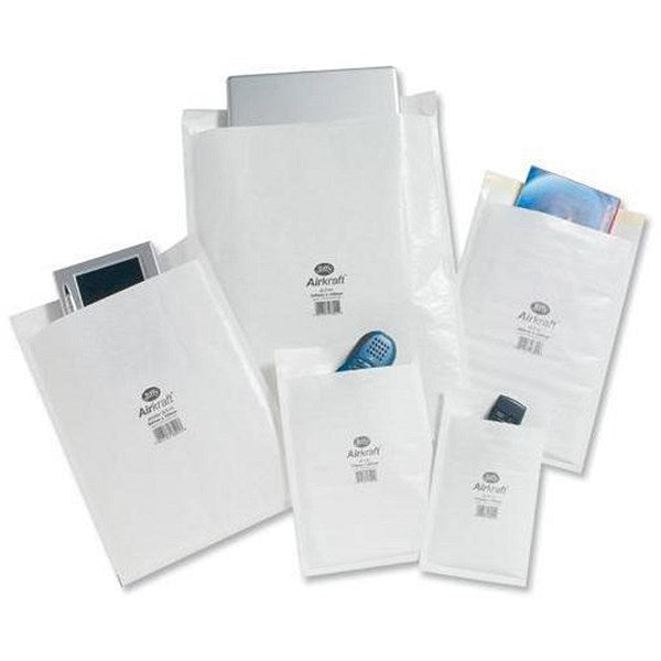 Jiffy Airkraft No.3 Bubble Lined Postal Bags, 220x320mm Peel & Seal, White, Pack of 100