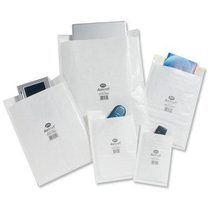Jiffy Airkraft No.3 Bubble Lined Postal Bags, 220x320mm Peel & Seal, White, Pack of 100