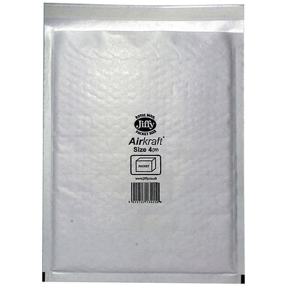 Jiffy Airkraft No.4 Bubble Lined Postal Bags, 240x320mm Peel & Seal, White, Pack of 100
