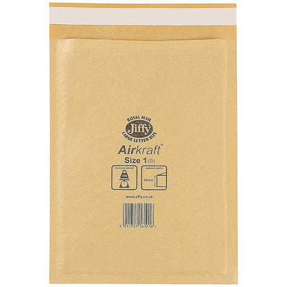 Jiffy Airkraft No.00 Bubble Lined Postal Bags, 115x195mm Peel & Seal, Gold, Pack of 200