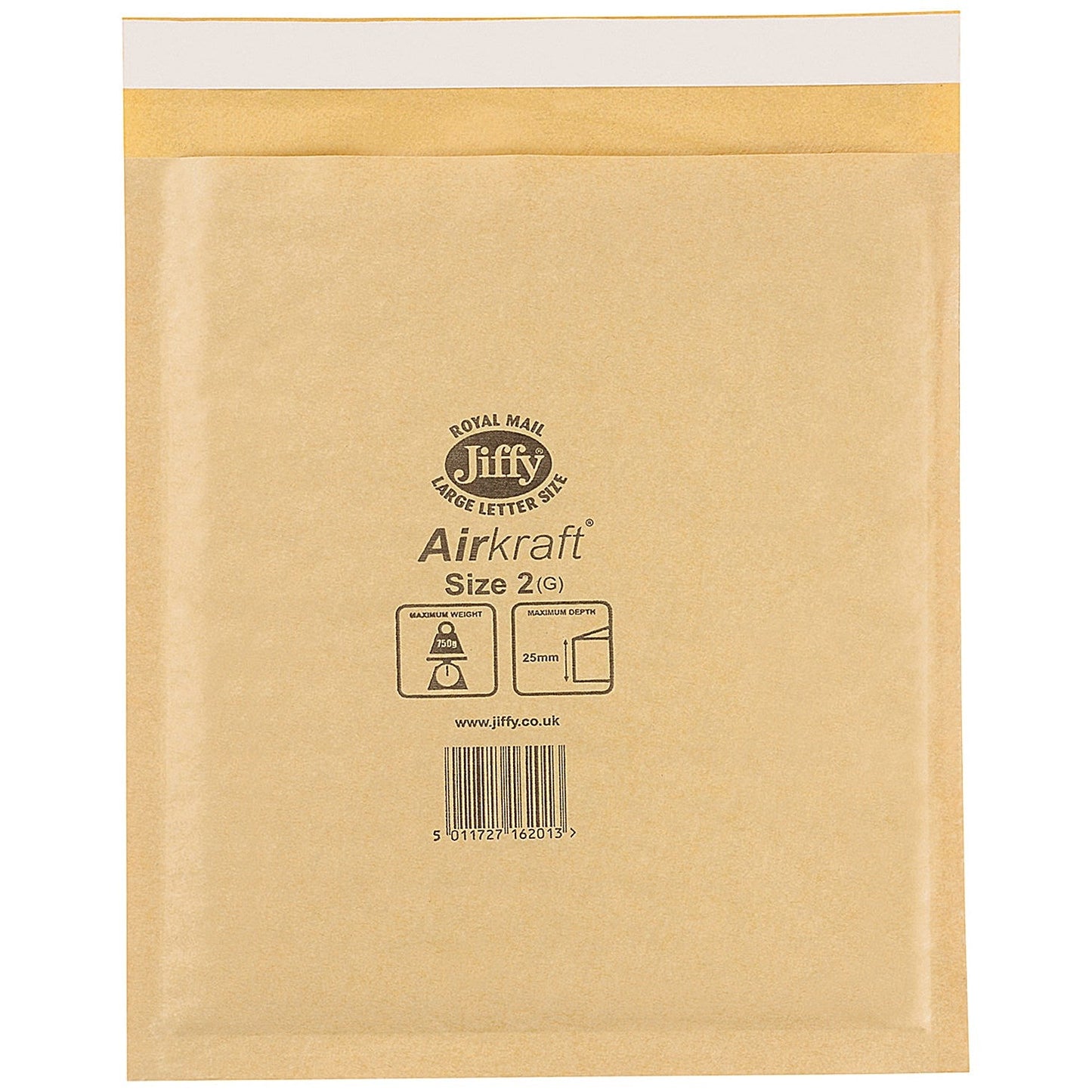 Jiffy Airkraft No.2 Bubble Lined Postal Bags, 205x245mm Peel & Seal, Gold, Pack of 100