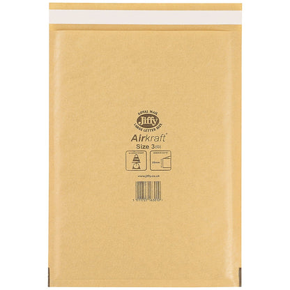 Jiffy Airkraft No.3 Bubble Lined Postal Bags, 220x320mm Peel & Seal, Gold, Pack of 100