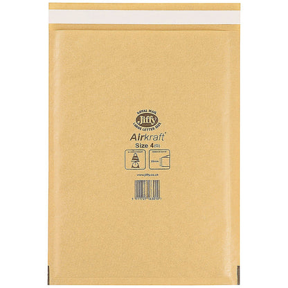 Jiffy Airkraft No.4 Bubble Lined Postal Bags, 240x320mm Peel & Seal, Gold, Pack of 100