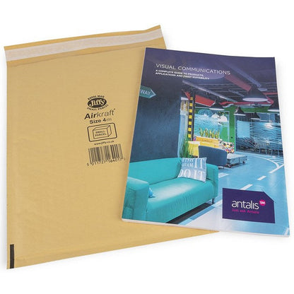 Jiffy Airkraft No.4 Bubble Lined Postal Bags, 240x320mm Peel & Seal, Gold, Pack of 100