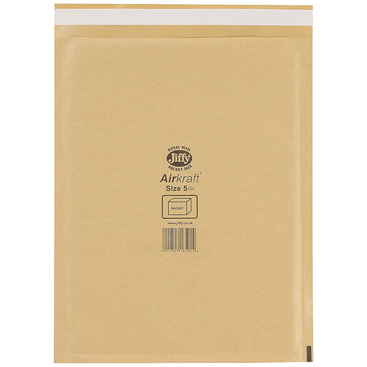 Jiffy Airkraft No.5 Bubble Lined Postal Bags, 260x345mm Peel & Seal, Gold, Pack of 100