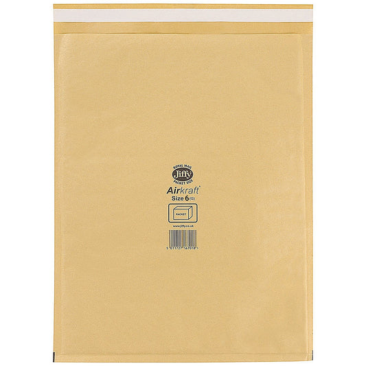 Jiffy Airkraft No.6 Bubble Lined Postal Bags, 290x445mm Peel & Seal, Gold, Pack of 100