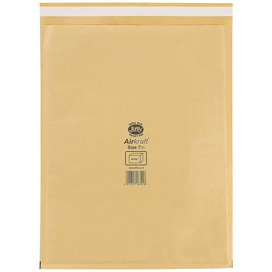 Jiffy Airkraft No.7 Bubble Lined Postal Bags, 340x445mm Peel & Seal, Gold, Pack of 100
