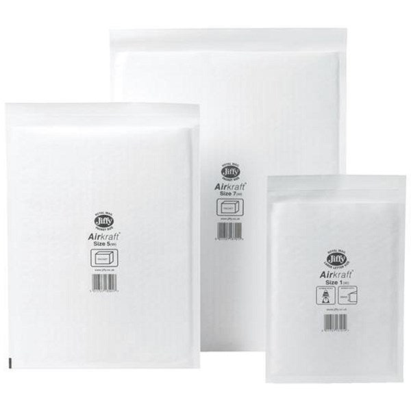 Jiffy Airkraft No.1 Bubble Lined Postal Bags, 170x245mm Peel & Seal, Multi White, Pack of 10 Easy2Order : JF79969