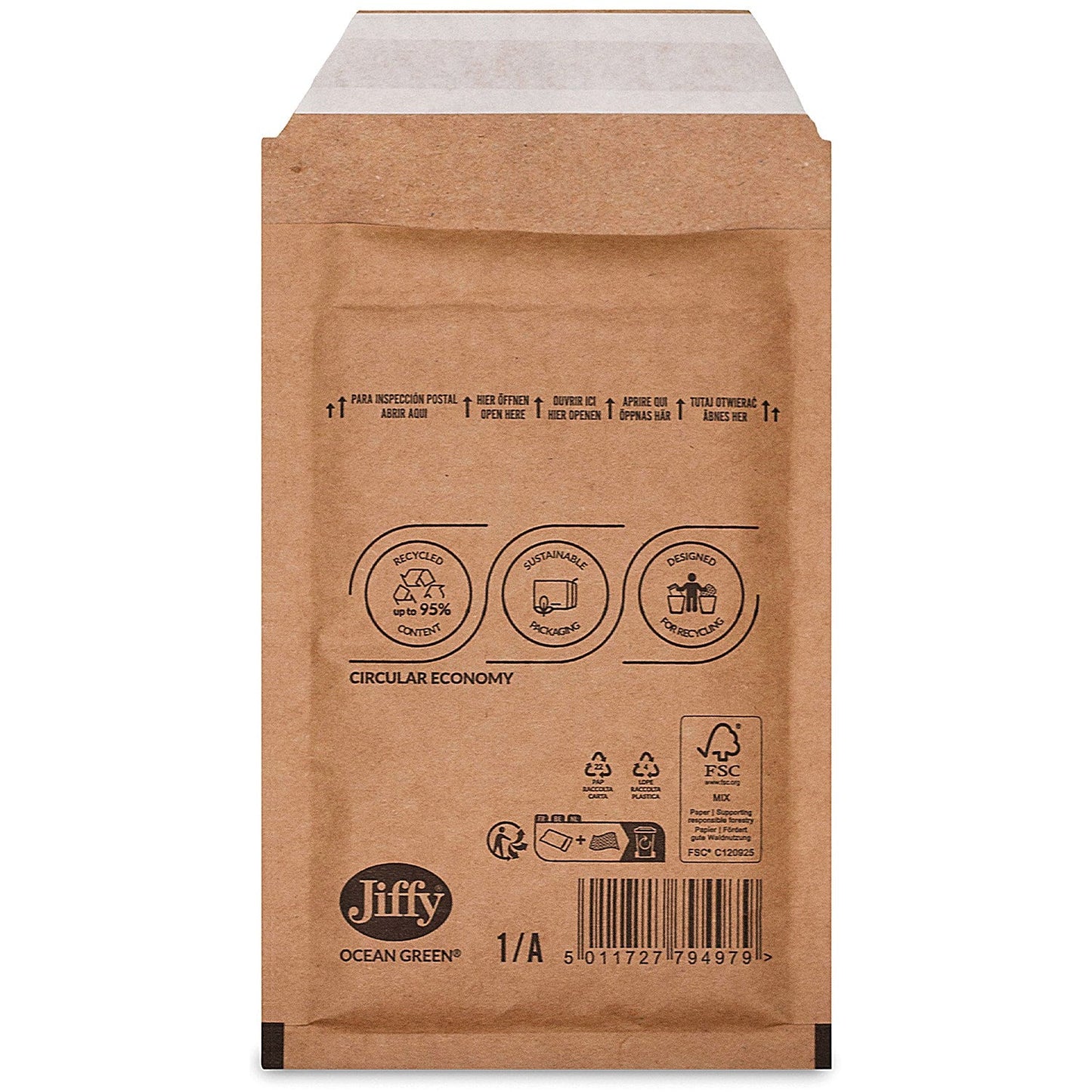 Jiffy Ocean Green Uncoated Mailers, 1/A, Brown, Pack of 200