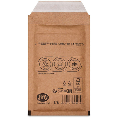 Jiffy Ocean Green Uncoated Mailers, 1/A, Brown, Pack of 200