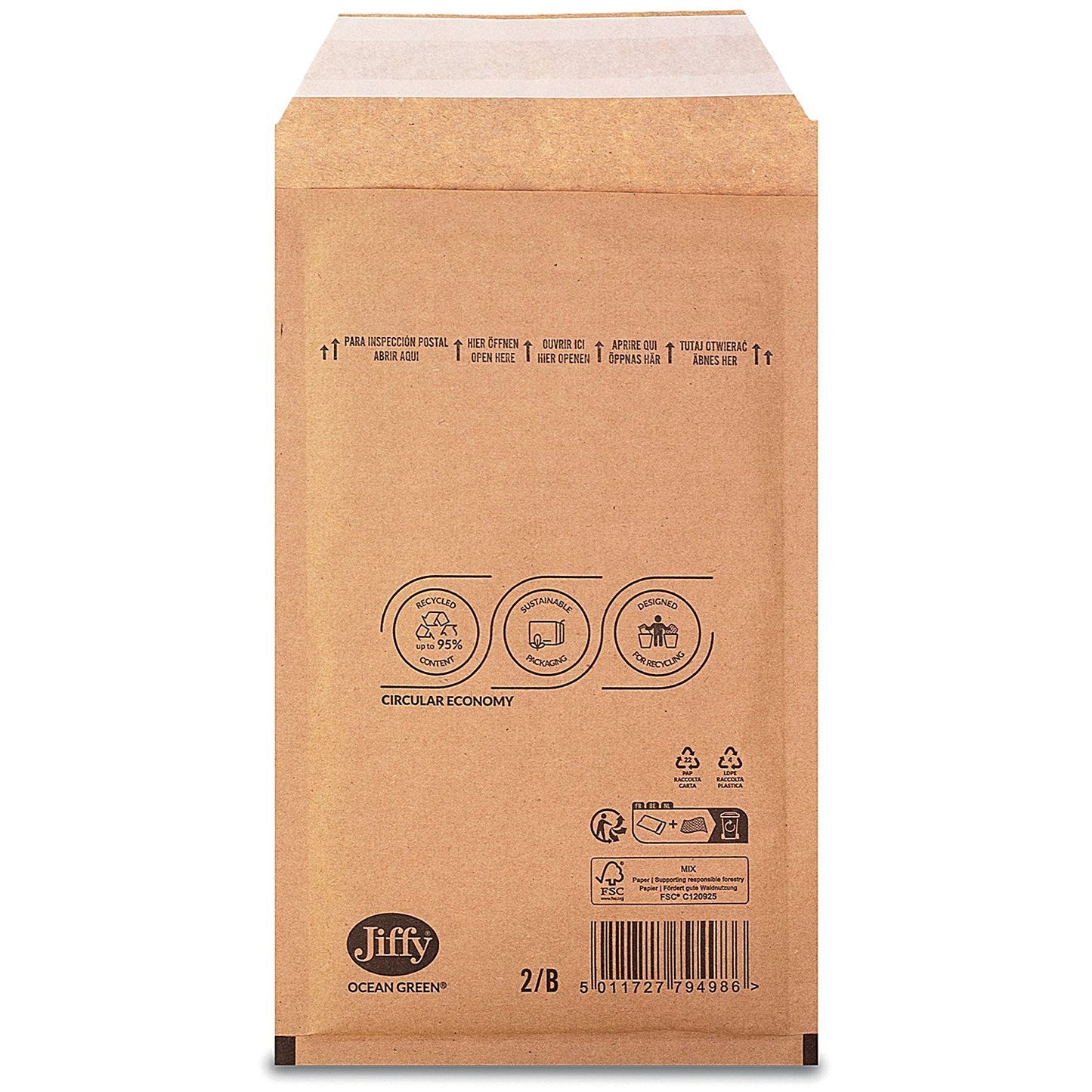Jiffy Ocean Green Uncoated Mailers, 2/B, Brown, Pack of 200