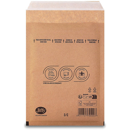Jiffy Ocean Green Uncoated Mailers, 3/C, Brown, Pack of 100