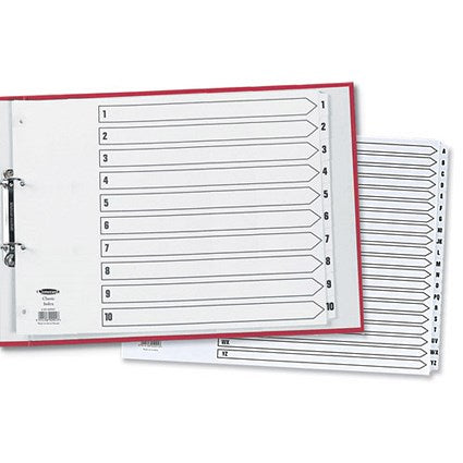 Concord Reinforced Board Index Dividers, 1-10, Clear Tabs, A3, White