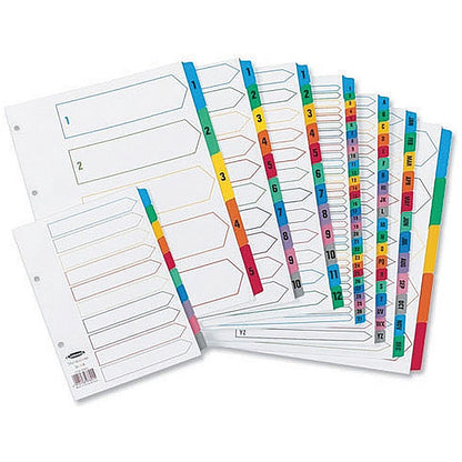 Concord Reinforced Board Index Dividers, 1-50, Multicolour Tabs, A4, White