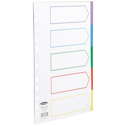 Concord Plastic Subject Dividers, 5-Part, Blank Multicolour Tabs, A4, White
