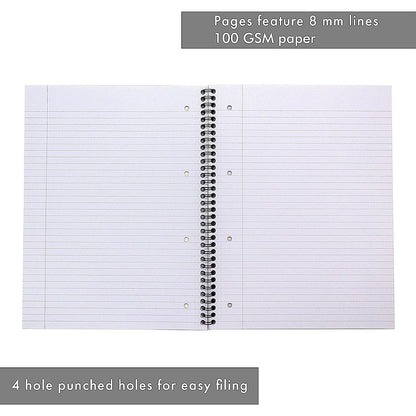 Concord Wirebound Notebook, A5, Ruled & Perforated, 140 Pages, Pack of 5