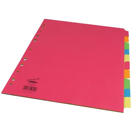 Concord Bright Subject Dividers, 10-Part, Blank Multicolour Tabs, A4, Multicolour