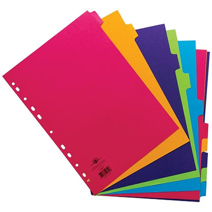 Concord Bright Subject Dividers, 10-Part, Blank Multicolour Tabs, A4, Multicolour