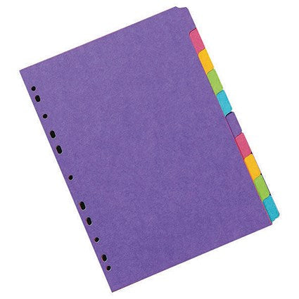 Concord Bright Heavyweight Subject Dividers, 10-Part, Blank Multicolour Tabs, A4, Multicolour