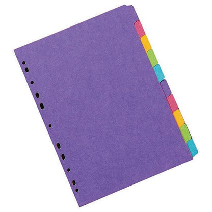 Concord Bright Heavyweight Subject Dividers, 10-Part, Blank Multicolour Tabs, A4, Multicolour