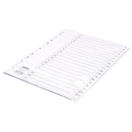 Concord Plastic Index Dividers, A-Z, Clear Tabs, A4, White