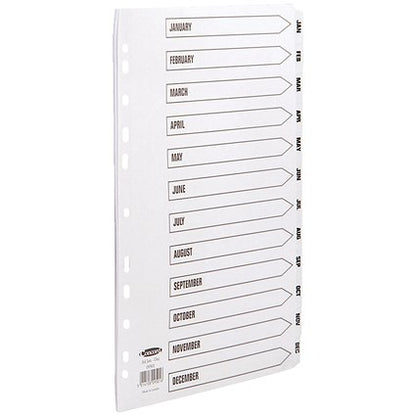 Concord Plastic Index Dividers, Jan-Dec, Clear Tabs, A4, White