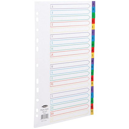 Concord Plastic Index Dividers, A-Z, Multicolour Tabs, A4, White