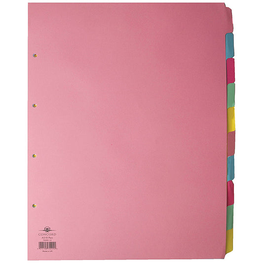 Concord Subject Dividers, 10-Part, Blank Multicolour Tabs, A3, Multicolour
