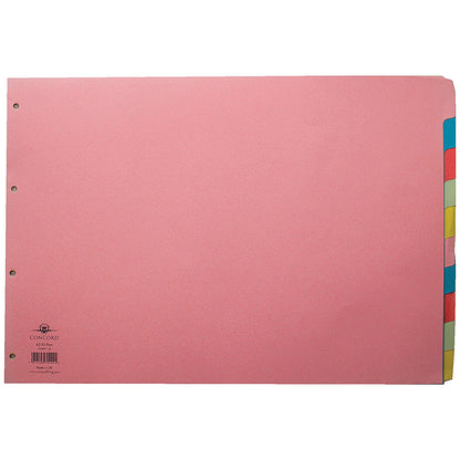 Concord Subject Dividers, 10-Part, Blank Multicolour Tabs, A3, Multicolour