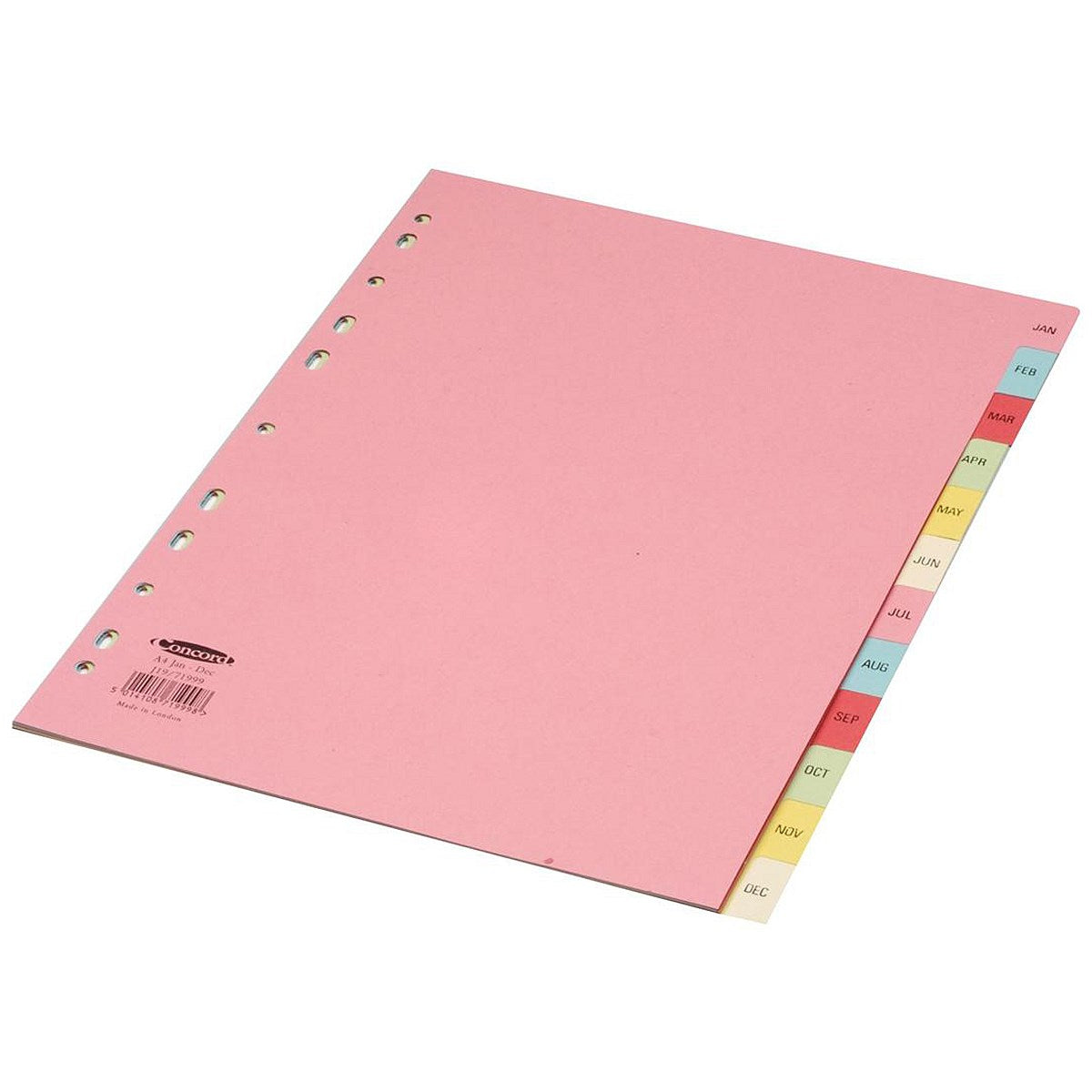 Concord Index Dividers, Jan-Dec, Multicolour Tabs, A4, Multicolour, Pack of 10