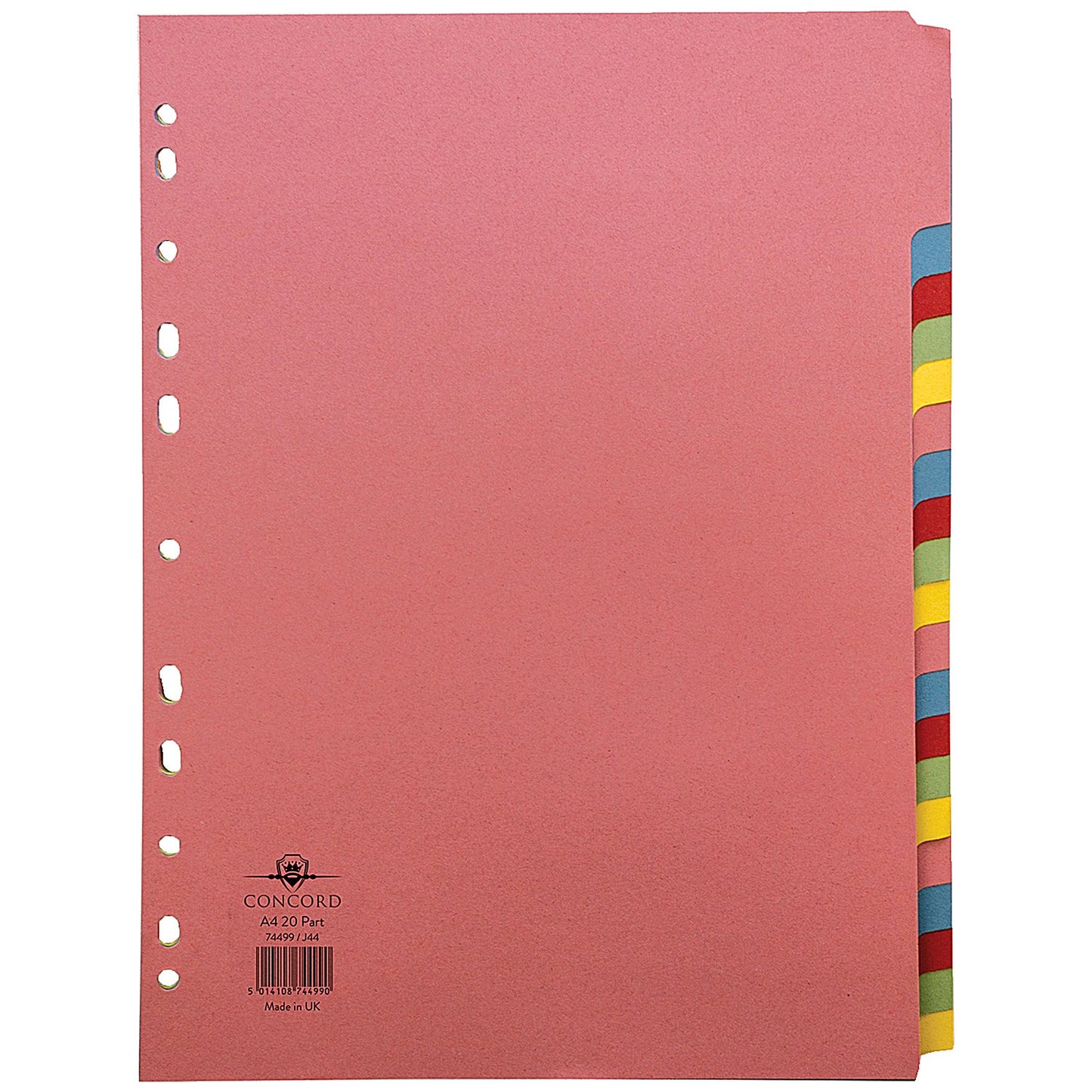 Concord Subject Dividers, 20-Part, Blank Multicolour Tabs, A4, Multicolour