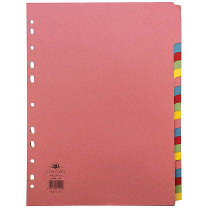 Concord Subject Dividers, 20-Part, Blank Multicolour Tabs, A4, Multicolour
