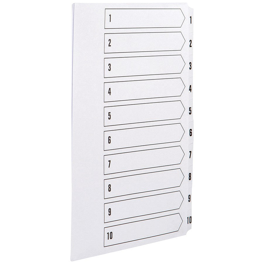 Concord Reinforced Board Unpunched Index Dividers, 1-10, Clear Tabs, A4, White, Pack of 10