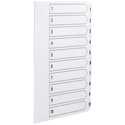 Concord Reinforced Board Unpunched Index Dividers, 1-10, Clear Tabs, A4, White, Pack of 10
