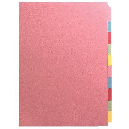 Concord Unpunched Subject Dividers, 10-Part, Blank Multicolour Tabs, A4, Multicolour, Pack of 10