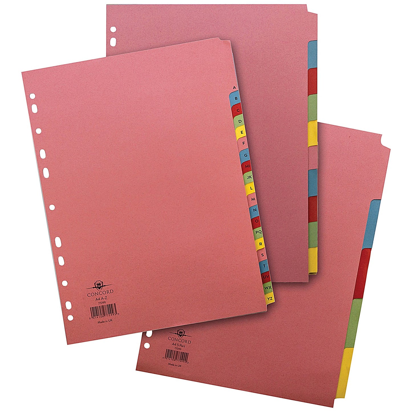 Concord Reinforced Board Subject Dividers, 5-Part, Blank Multicolour Tabs, A4, Multicolour