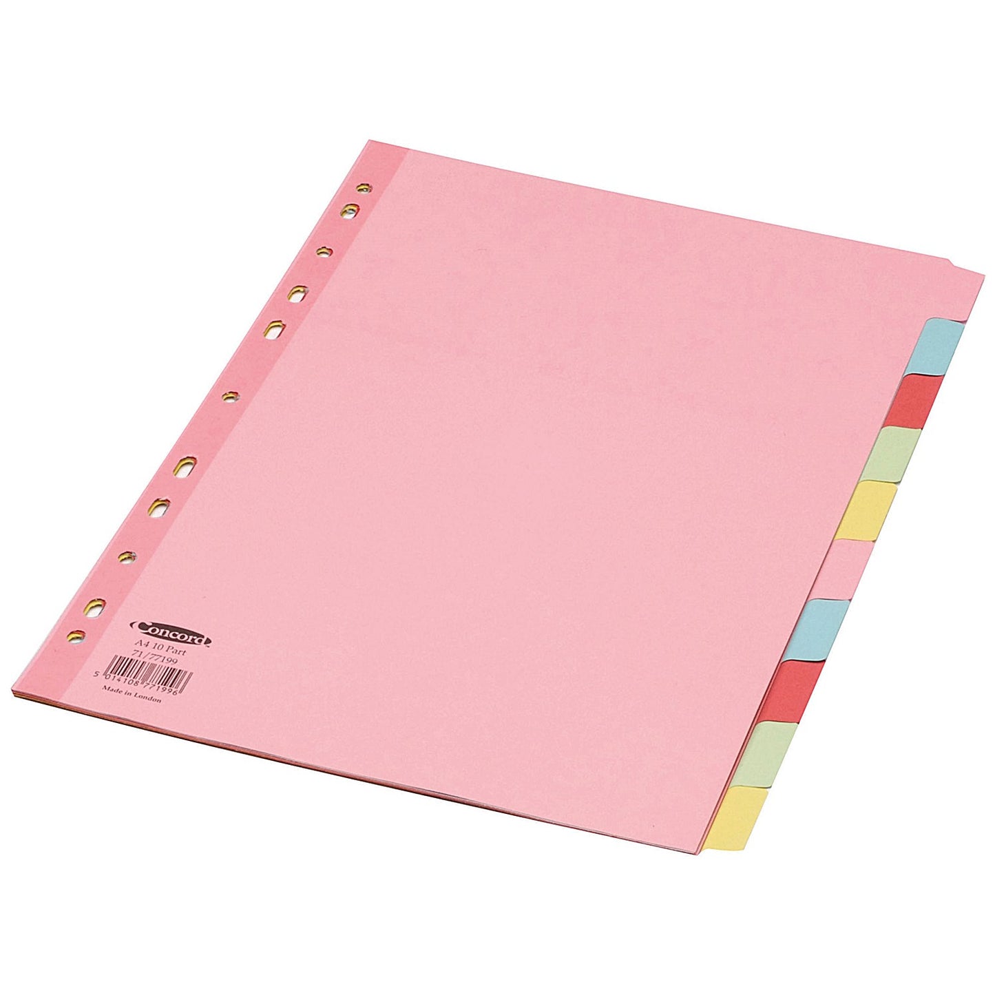Concord Reinforced Board Subject Dividers, 10-Part, Blank Multicolour Tabs, A4, Multicolour