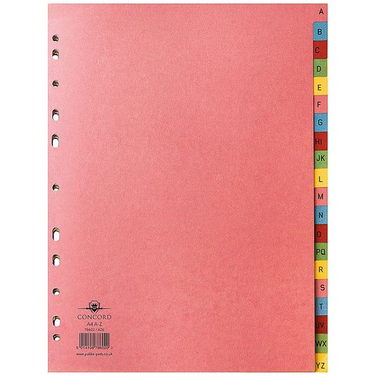 Concord Index Dividers, A-Z, Multicolour Tabs, A4, Multicolour