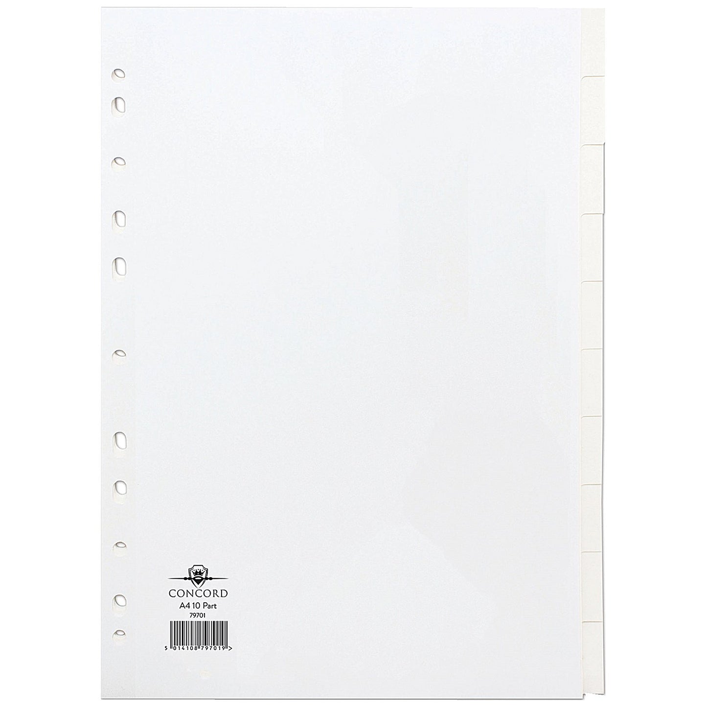 Concord Reinforced Board Subject Dividers, 10-Part, Blank Tabs, A4, White