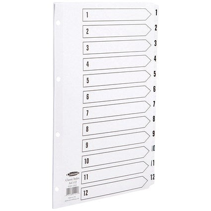 Concord Reinforced Board Index Dividers, 1-12, Clear Tabs, A4, White