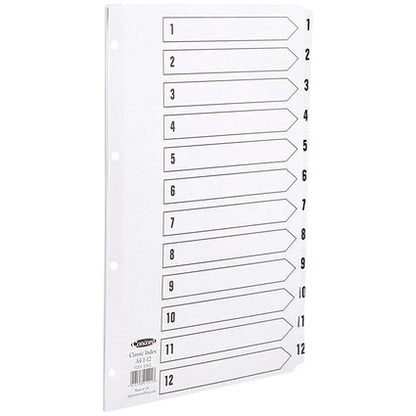 Concord Reinforced Board Index Dividers, 1-12, Clear Tabs, A4, White