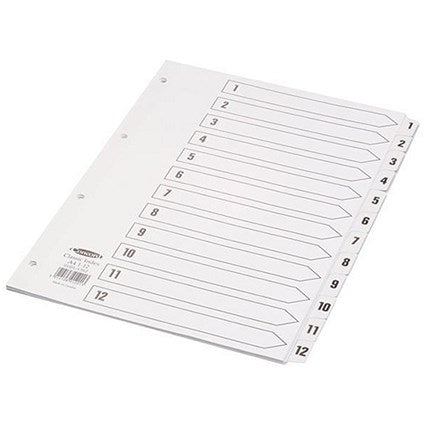 Concord Reinforced Board Index Dividers, 1-12, Clear Tabs, A4, White
