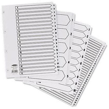 Concord Reinforced Board Index Dividers, 1-12, Clear Tabs, A4, White