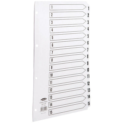 Concord Reinforced Board Index Dividers, 1-15, Clear Tabs, A4, White